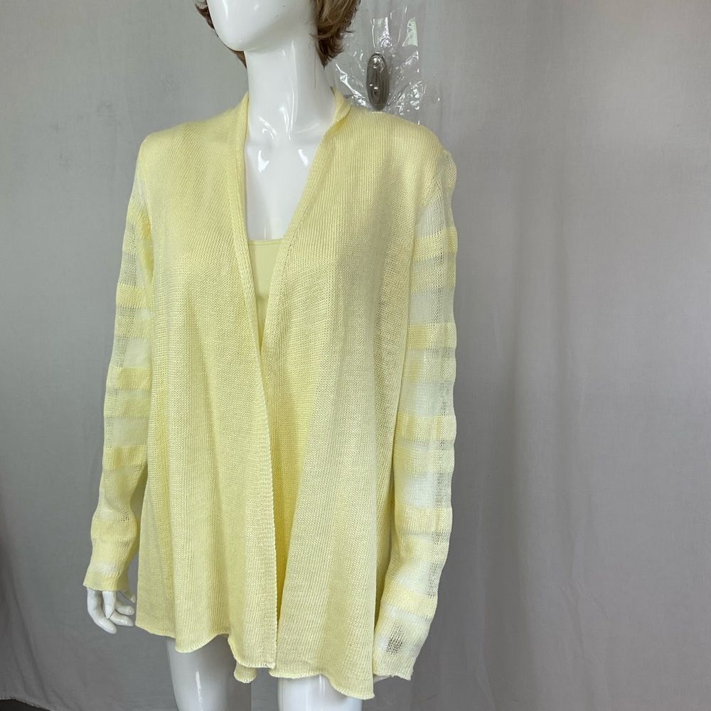 NEW Eileen Fisher Yellow Linen Shadow Stripe Knit Open Front Cardigan Top Set XL - Picture 3 of 15